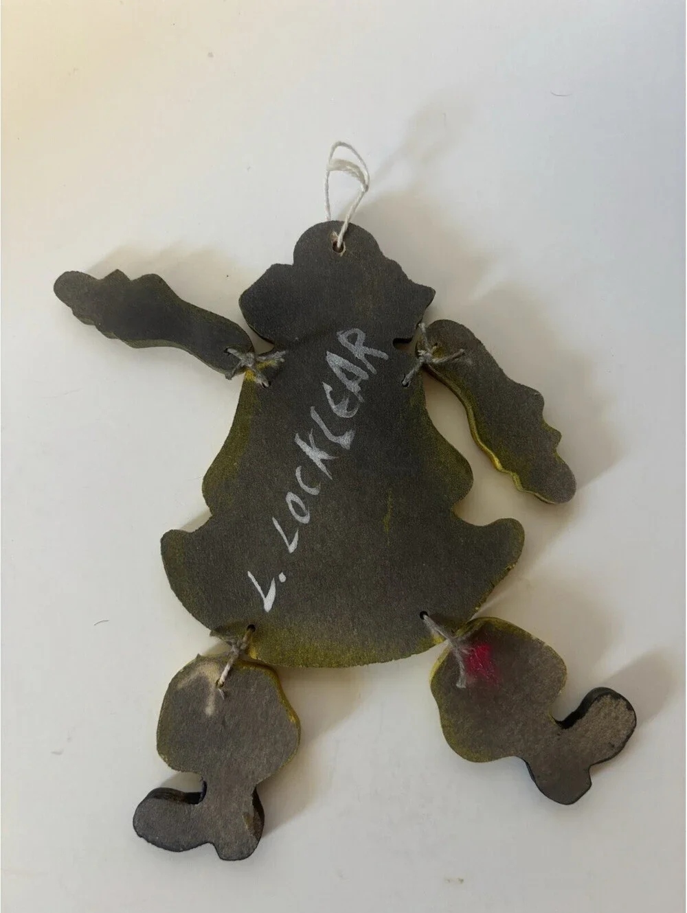 Vintage Wooden Santa Christmas Ornament Hand Painted Jointed Yellow Signed 5”